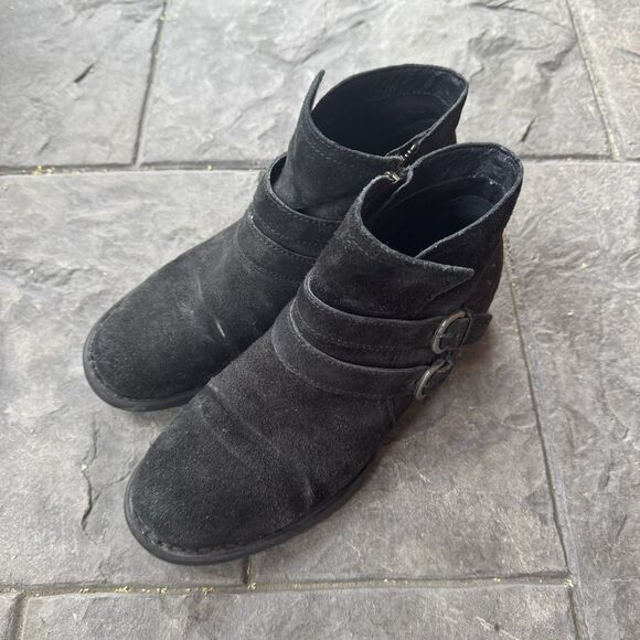 Born Black Leather Adler Style Double Buckle Monk Strap Zip Ankle Boot 8.5M - Picture 1 of 7